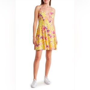 Abound V-neck Skater Dress In Pink-Yellow Painted Floral Size XXS NWOT